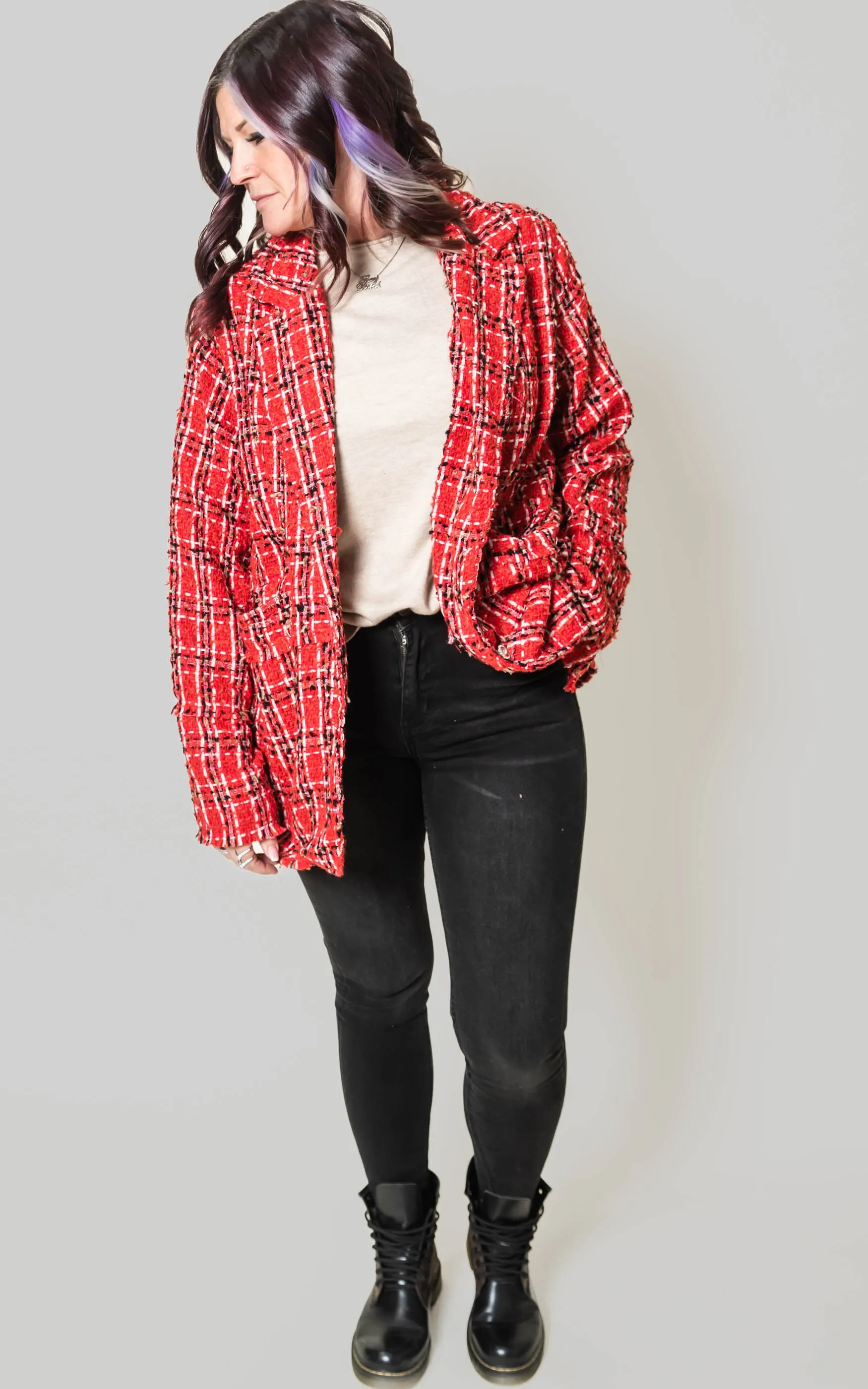 Red Tweed Blazer Jacket - POL Final Sale