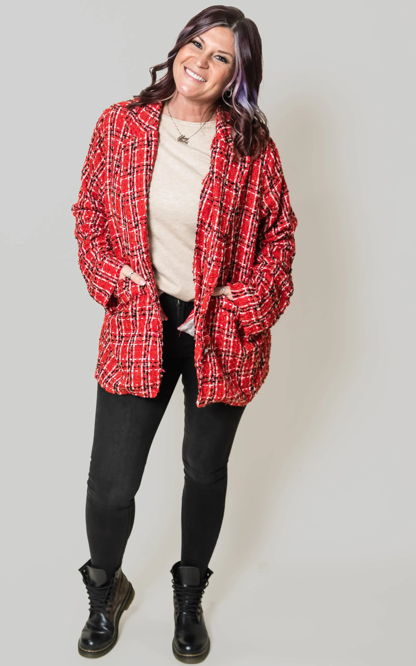 Red Tweed Blazer Jacket - POL Final Sale