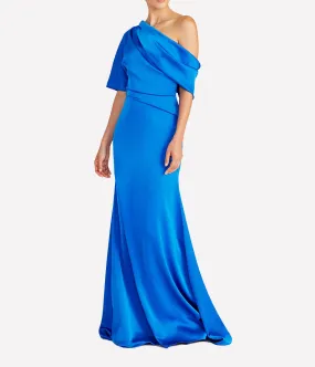 Remi One Shoulder Draped Gown in Brilliant Blue