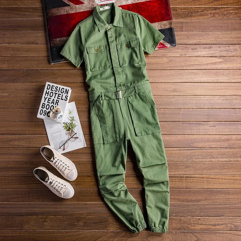 Retro Casual Multi-Pocket Short Sleeve Jumpsuits