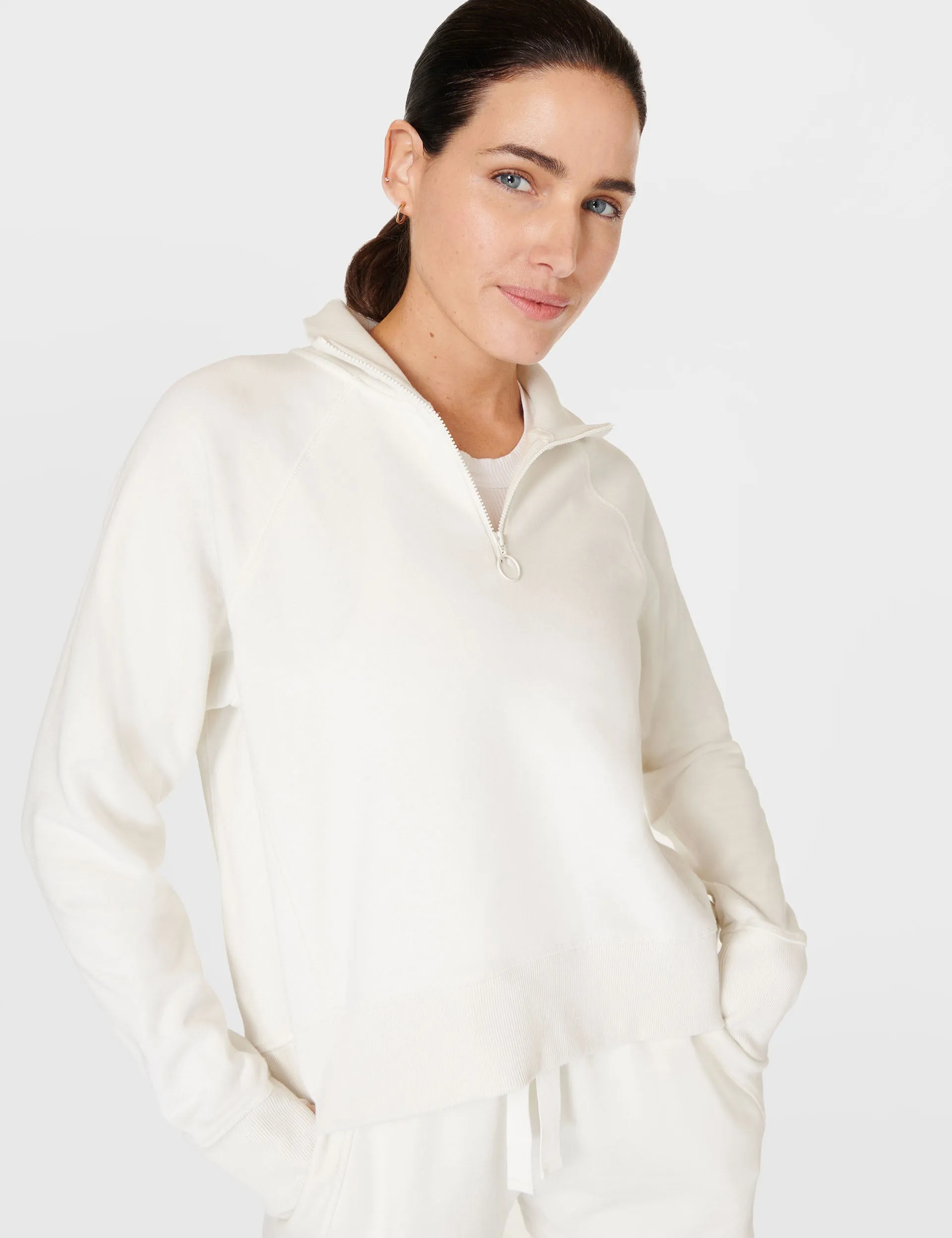 Revive Rib Half Zip Pullover - Lily White