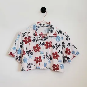 Reworked Vintage Floral Cropped Shirt | Size 8