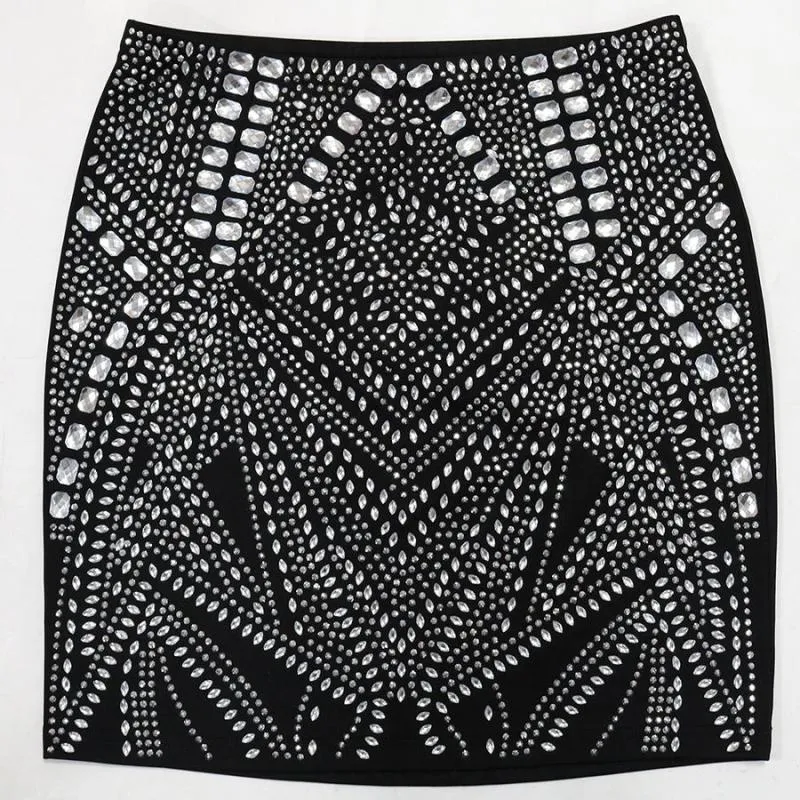 Rhinestone Studded Affair Mini Skirt Set