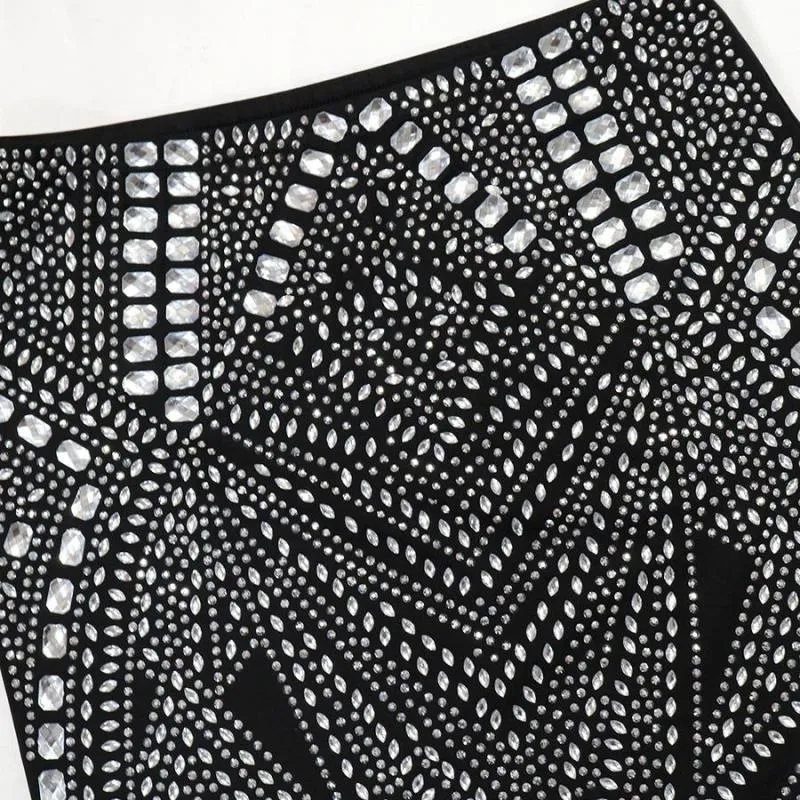 Rhinestone Studded Affair Mini Skirt Set