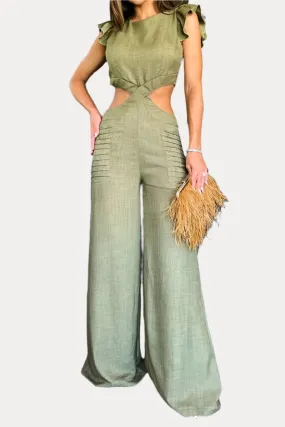 Round Neck Ruffle Loose pants Jumpsuit