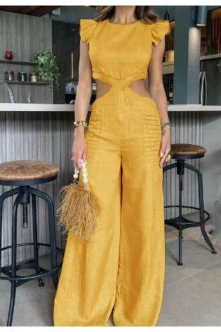 Round Neck Ruffle Loose pants Jumpsuit