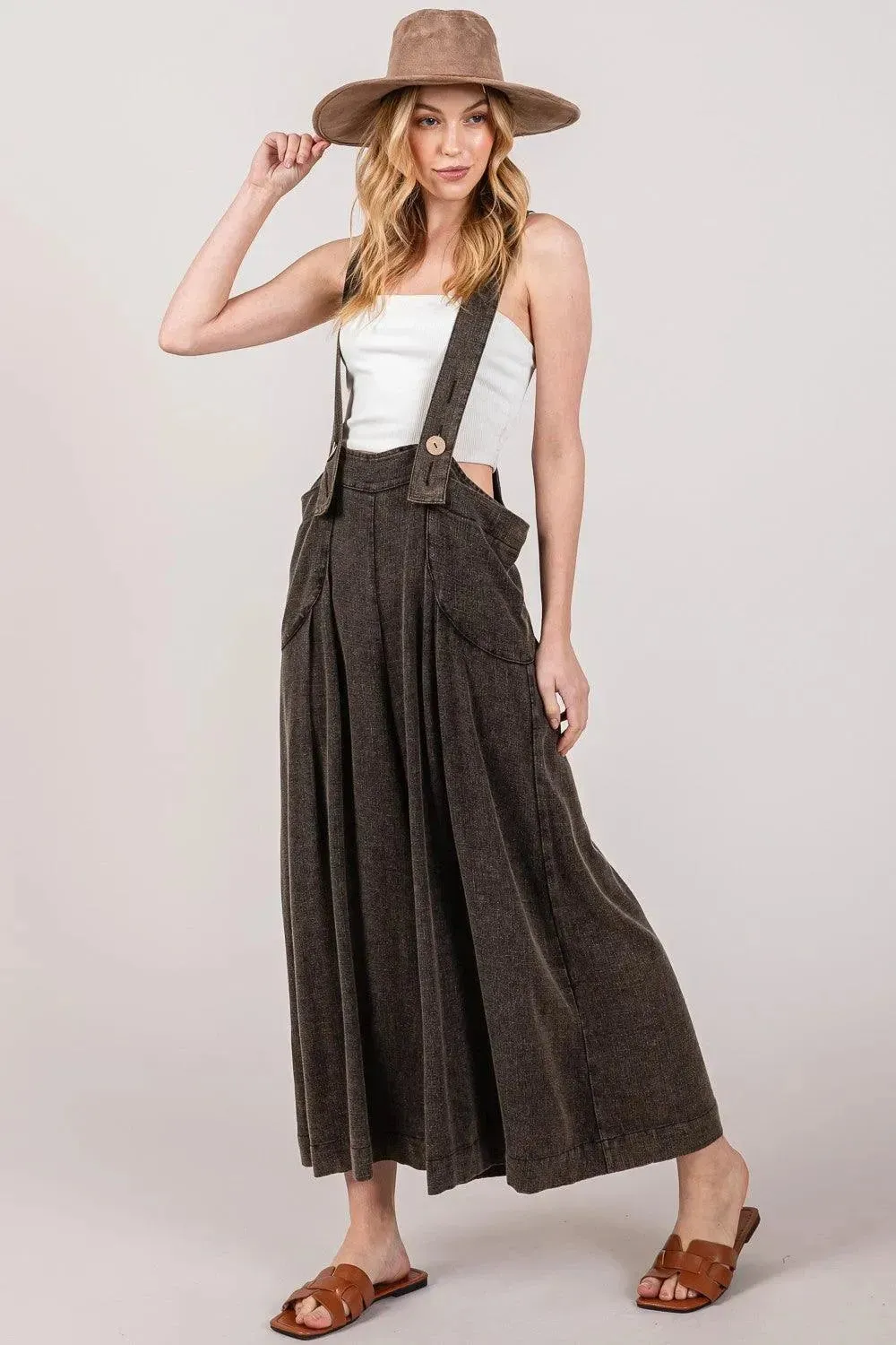 SAGE   FIG Chic Wide Strap Wide Leg Overalls