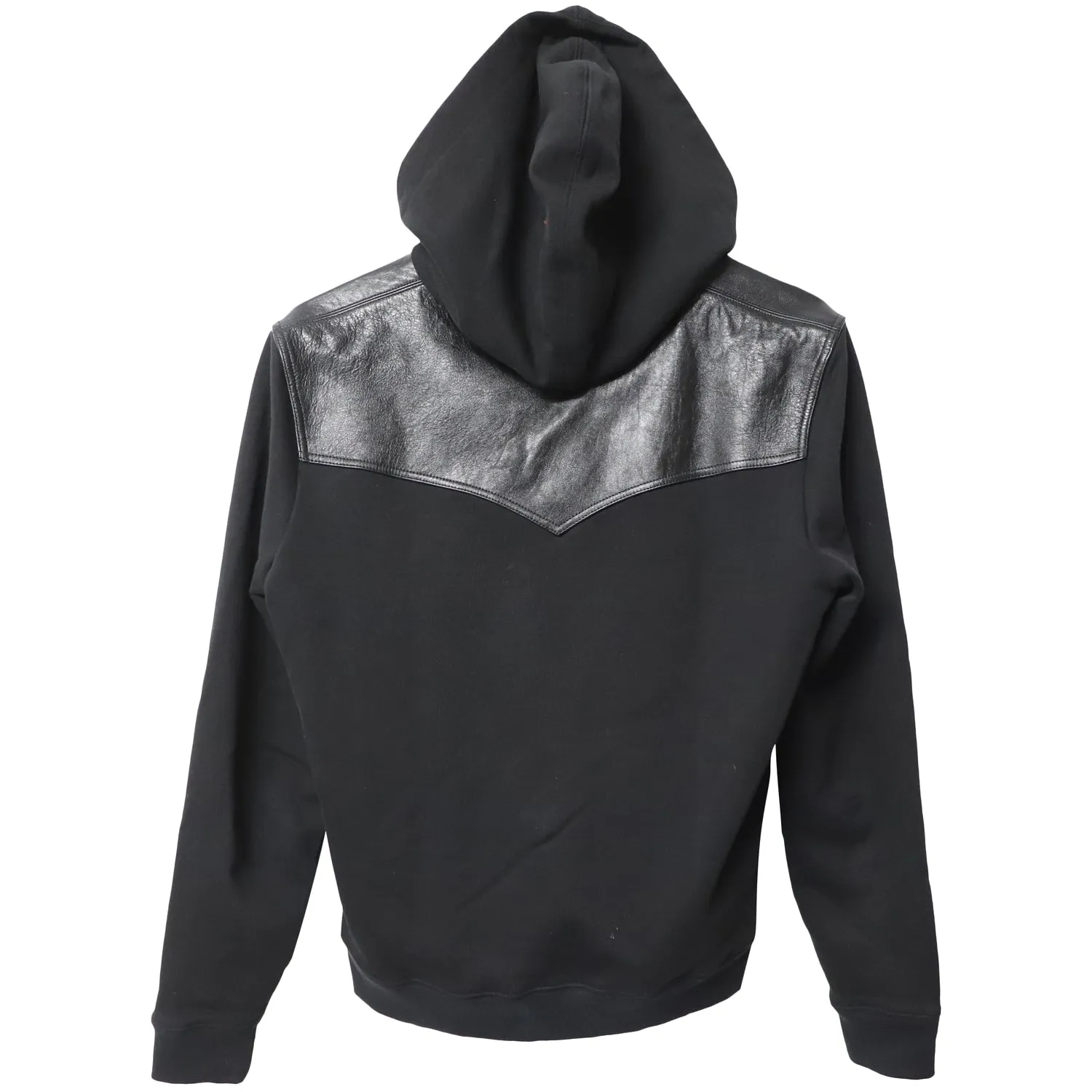 Saint Laurent Zip Up Hoodie Jacket with Leather Detail in Black Cotton
