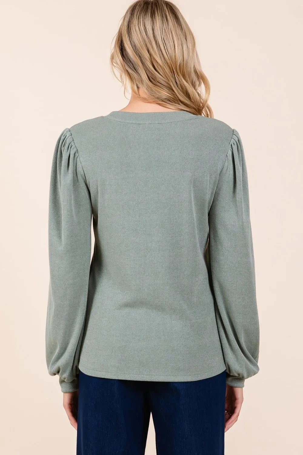 Sally Round Neck Long Sleeve Rib Knit Top