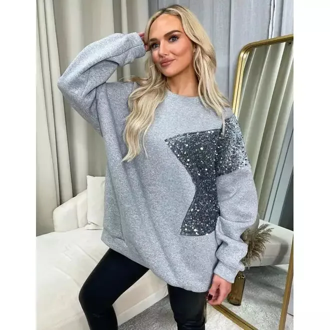 Sequin Detailed Oversized Knitted Jumper