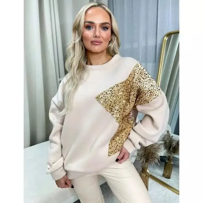 Sequin Detailed Oversized Knitted Jumper