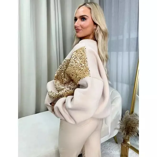Sequin Detailed Oversized Knitted Jumper