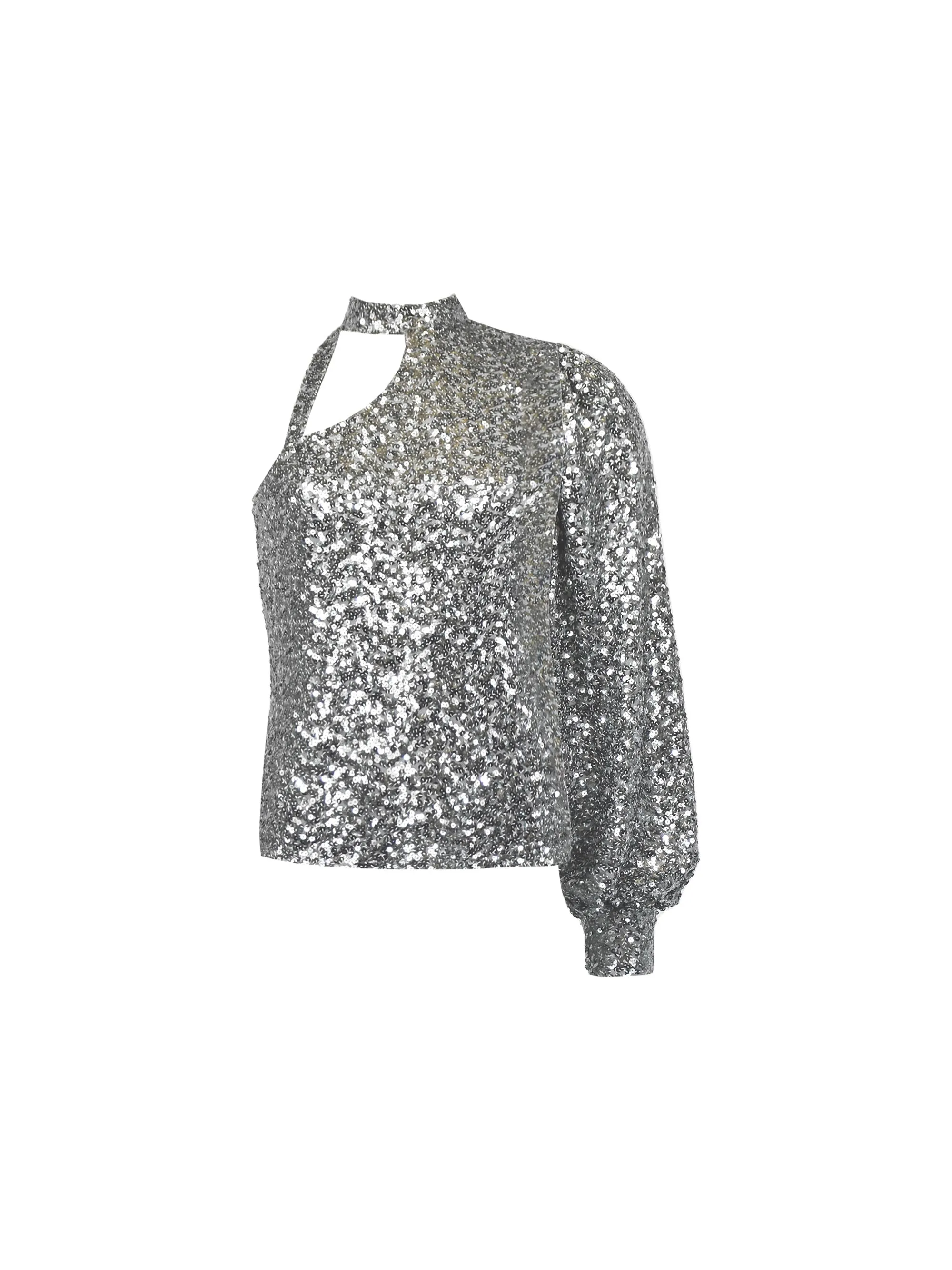 Silver Sequin One Shoulder Top