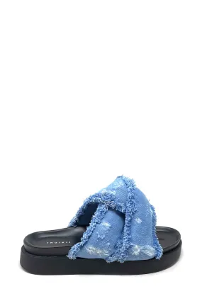Soft Crossed Jeans Pantolette | Light Blue