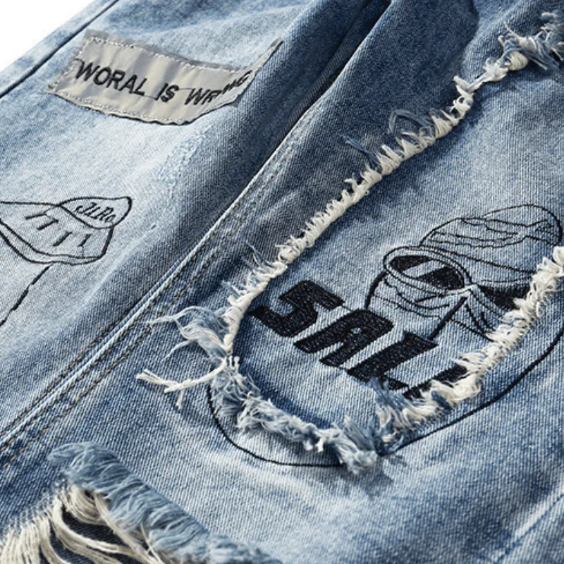 Street Hip Hop Ripped Stacked Jeans