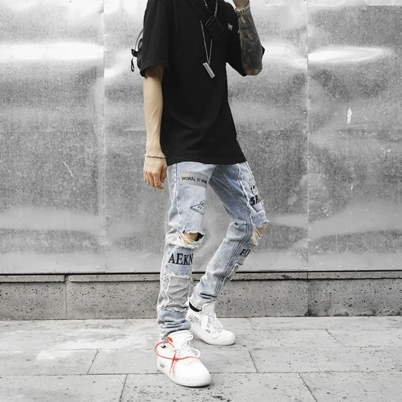 Street Hip Hop Ripped Stacked Jeans
