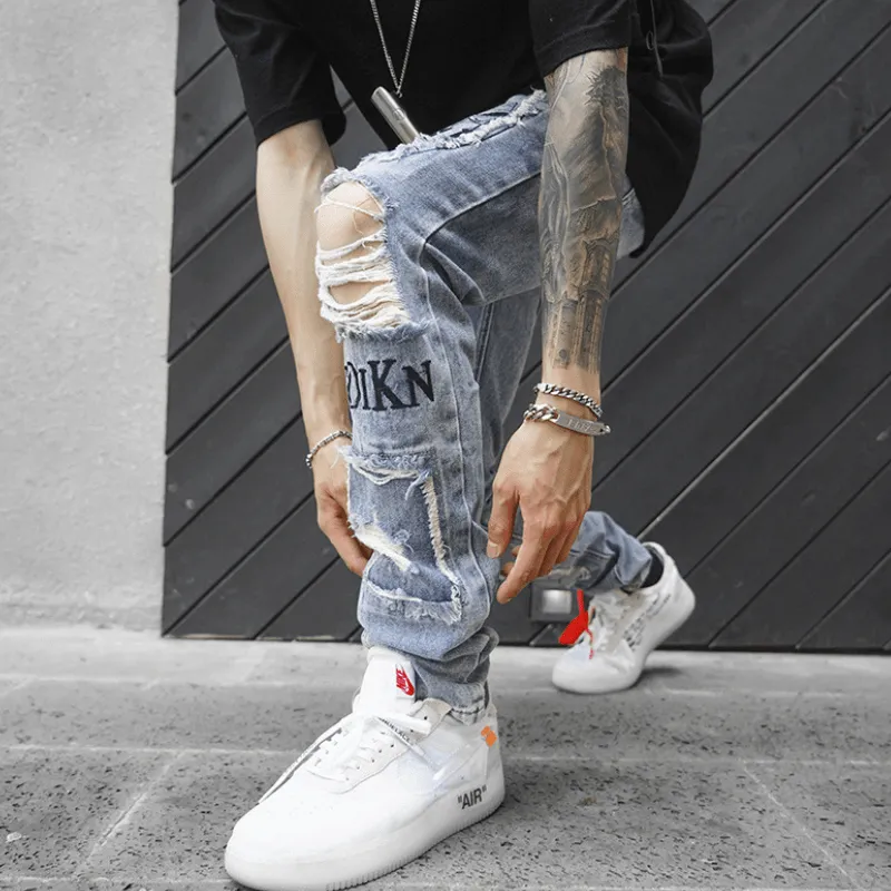 Street Hip Hop Ripped Stacked Jeans