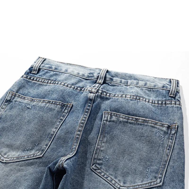 Street Hip Hop Ripped Stacked Jeans