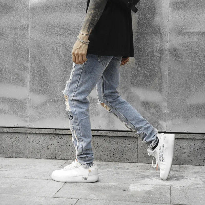 Street Hip Hop Ripped Stacked Jeans