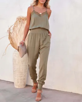 Tencel Pocketed Lace Cami Jumpsuit - Olive