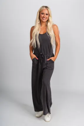 Tie waist jumpsuit charcoal