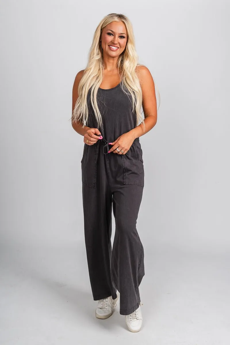 Tie waist jumpsuit charcoal