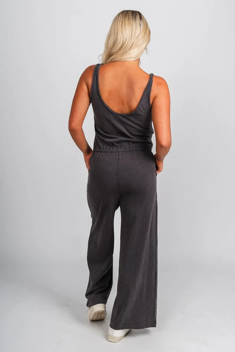 Tie waist jumpsuit charcoal