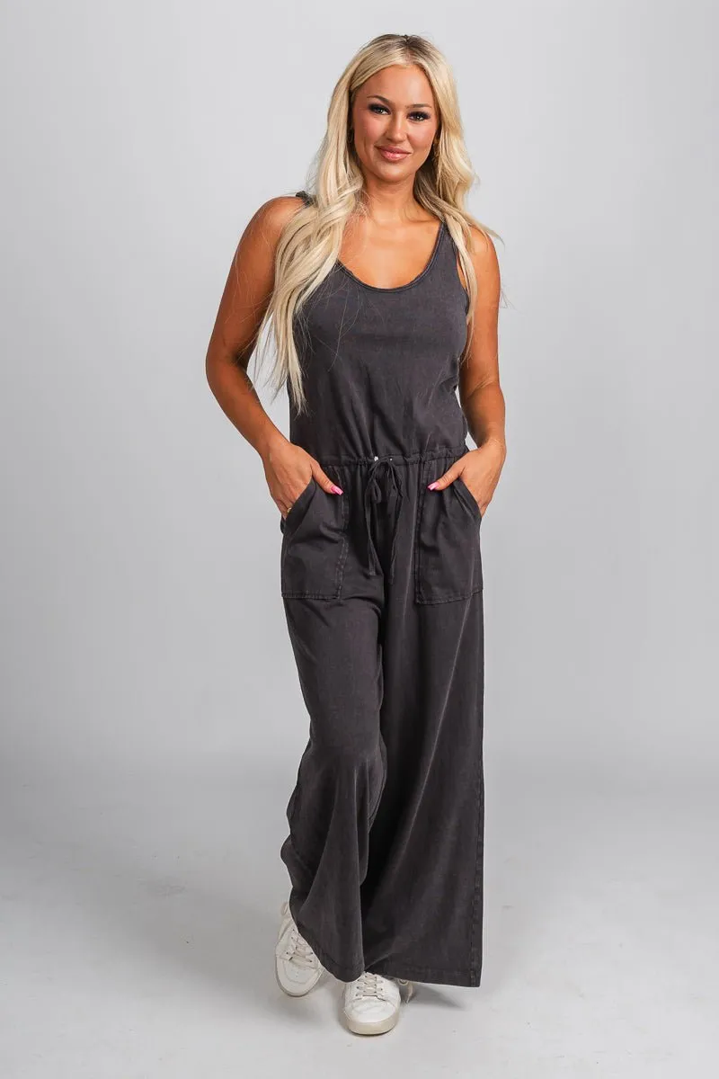 Tie waist jumpsuit charcoal