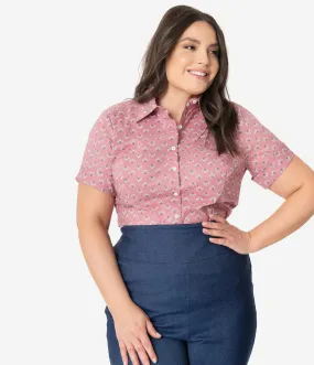 Unique Vintage Plus Size Pink Floral Print Mazzie Blouse