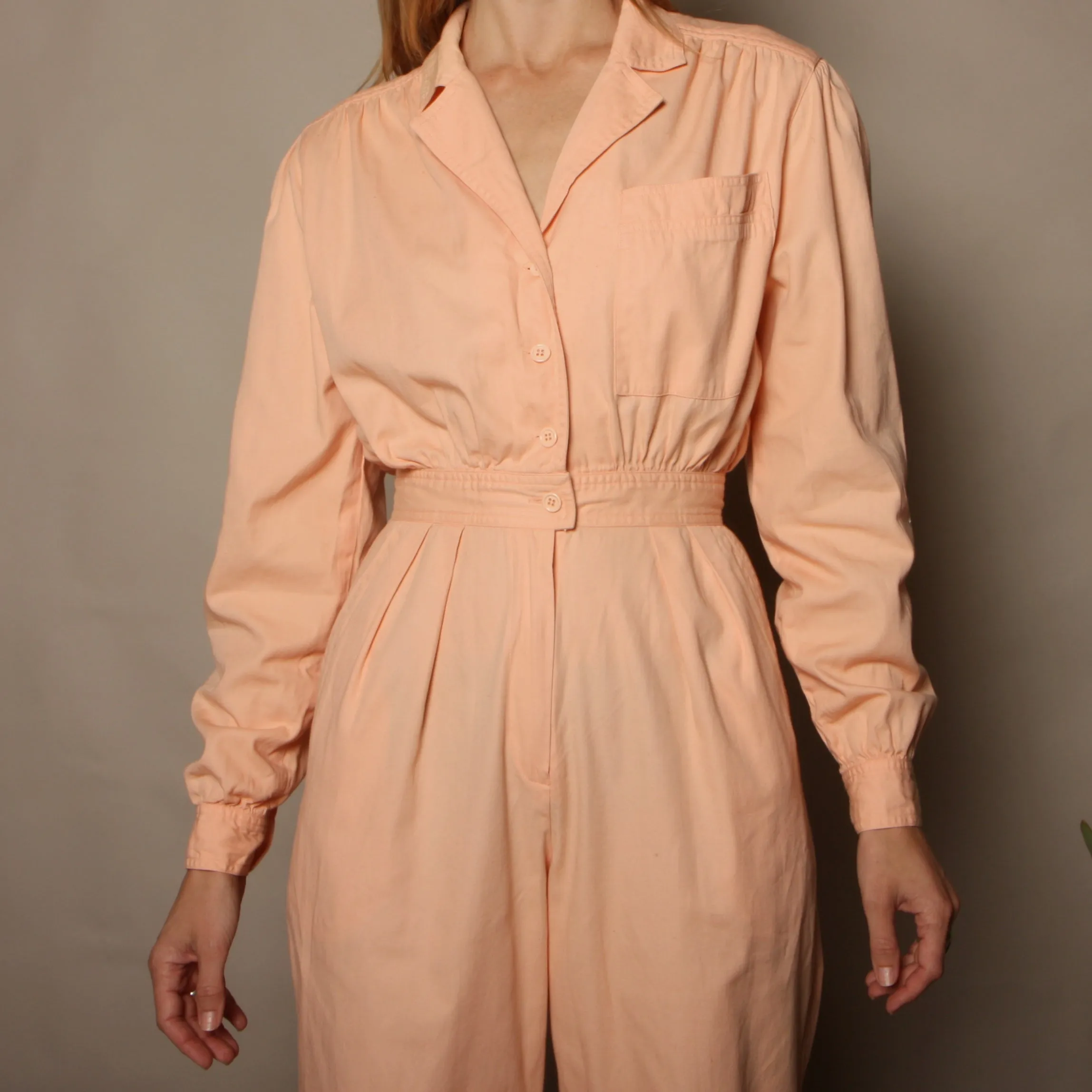 Vintage 70s Saks Fifth Ave Blush Cotton Jumpsuit