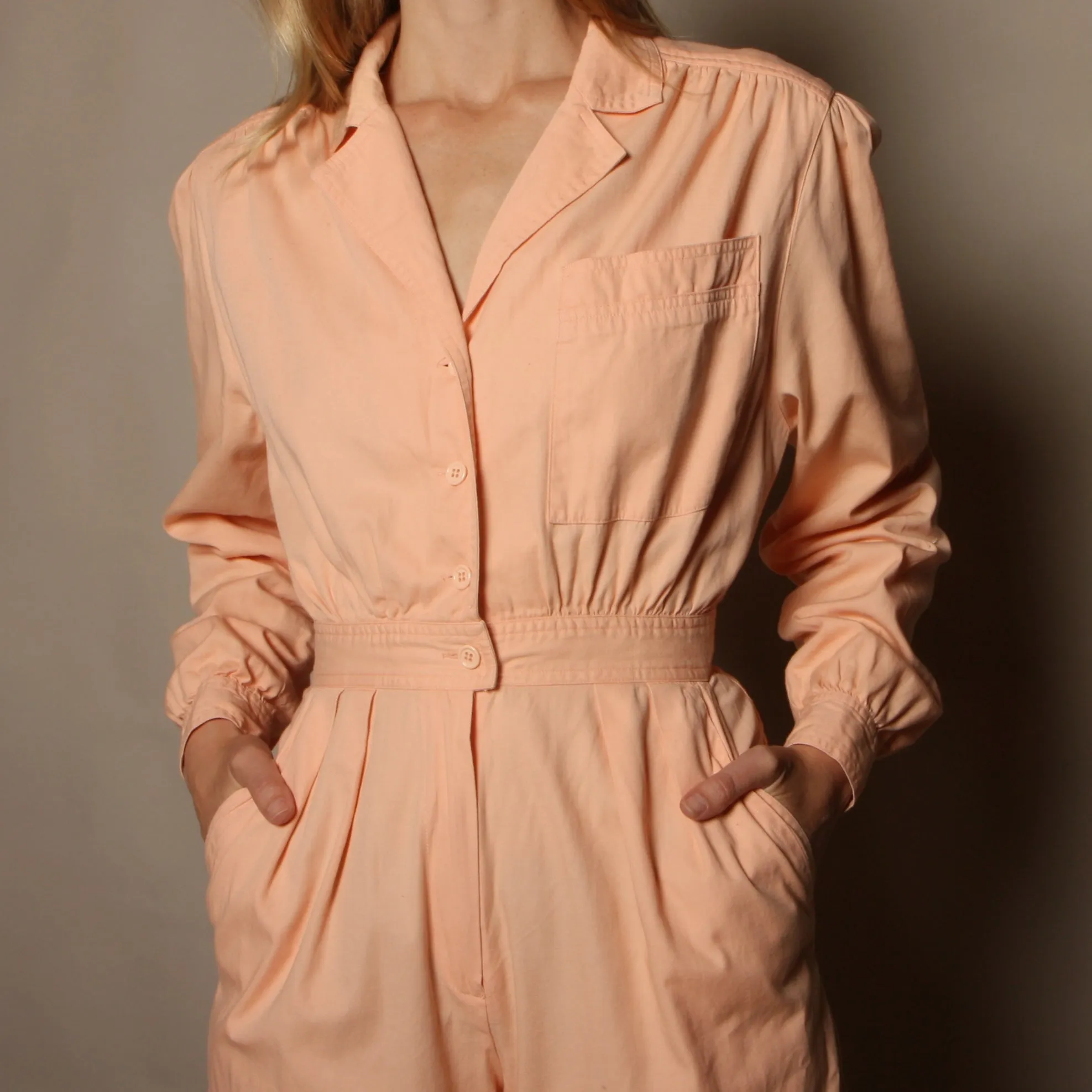 Vintage 70s Saks Fifth Ave Blush Cotton Jumpsuit