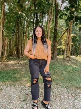 Vintage Black Super High Rise Distressed Straight Denim
