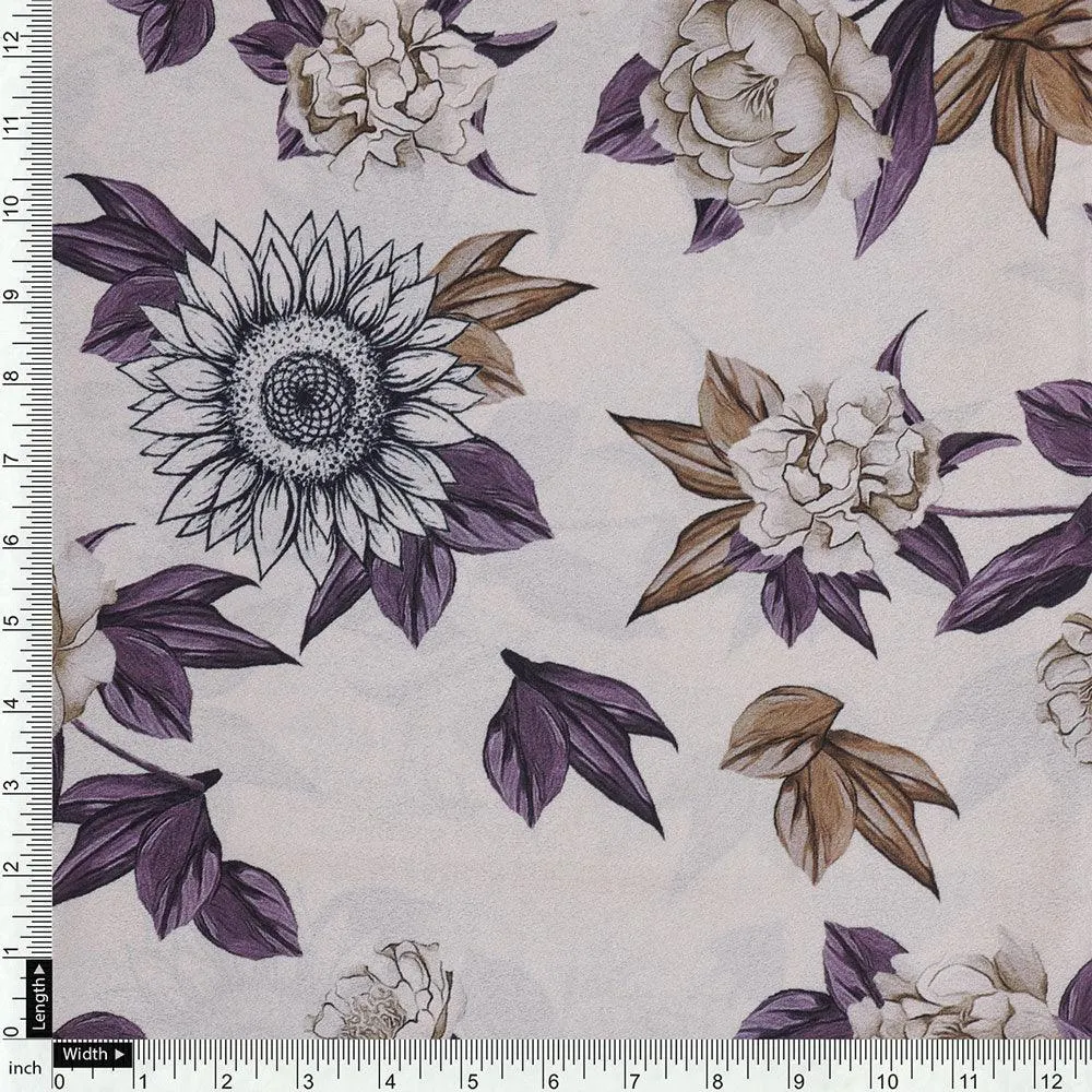 Vintage Look Flower Digital Printed Fabric - Crepe