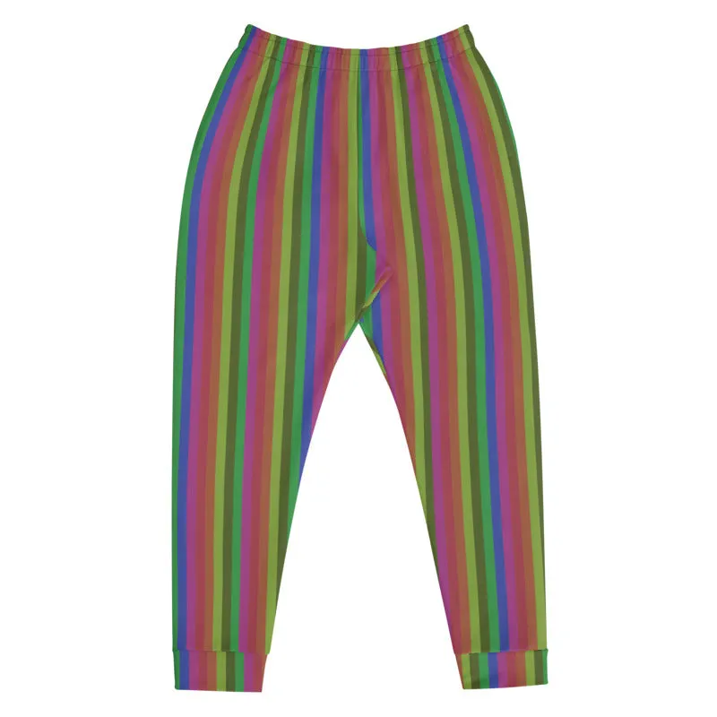 Vintage Style Rainbow Stripe Print Designer Men's Joggers Pants Bottoms- Made in EU