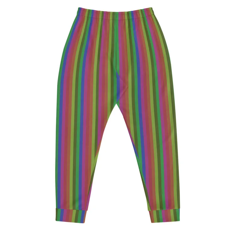 Vintage Style Rainbow Stripe Print Designer Men's Joggers Pants Bottoms- Made in EU