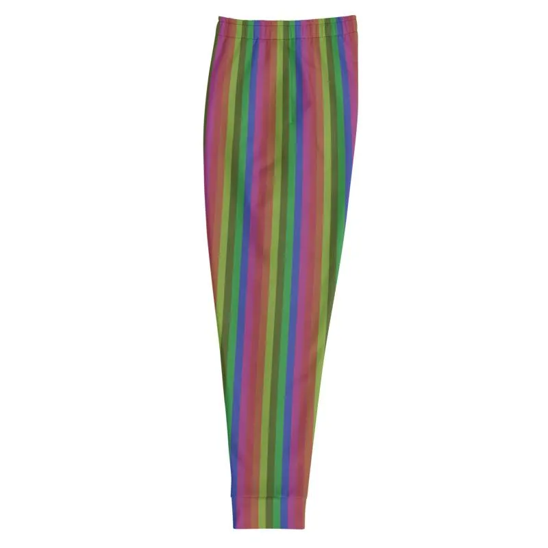 Vintage Style Rainbow Stripe Print Designer Men's Joggers Pants Bottoms- Made in EU