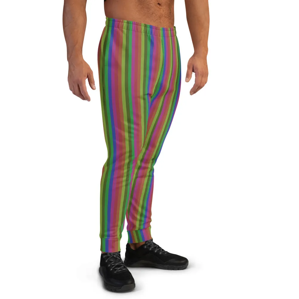 Vintage Style Rainbow Stripe Print Designer Men's Joggers Pants Bottoms- Made in EU