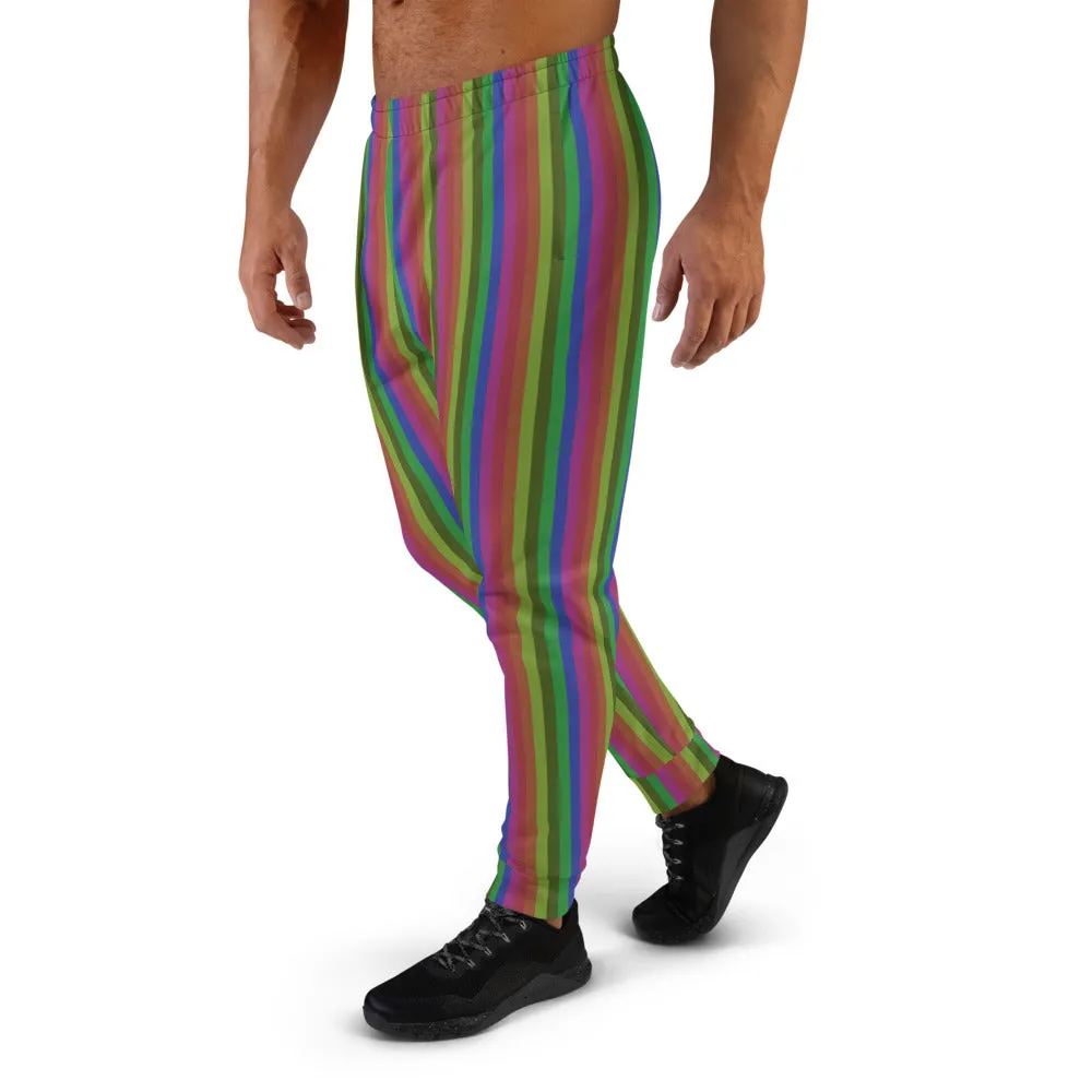 Vintage Style Rainbow Stripe Print Designer Men's Joggers Pants Bottoms- Made in EU