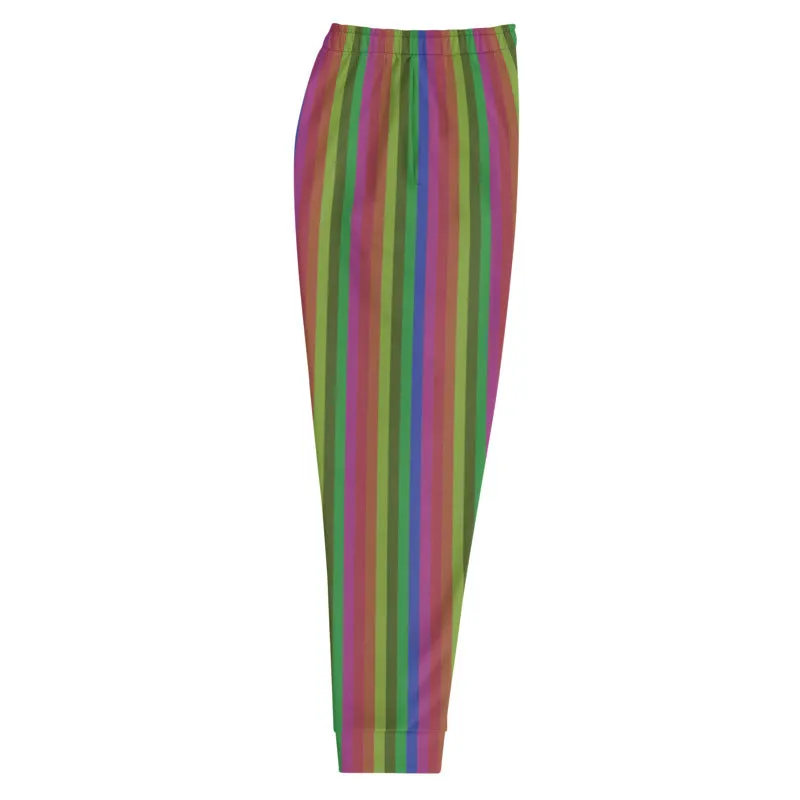 Vintage Style Rainbow Stripe Print Designer Men's Joggers Pants Bottoms- Made in EU