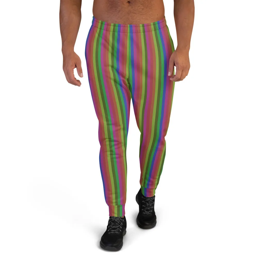 Vintage Style Rainbow Stripe Print Designer Men's Joggers Pants Bottoms- Made in EU