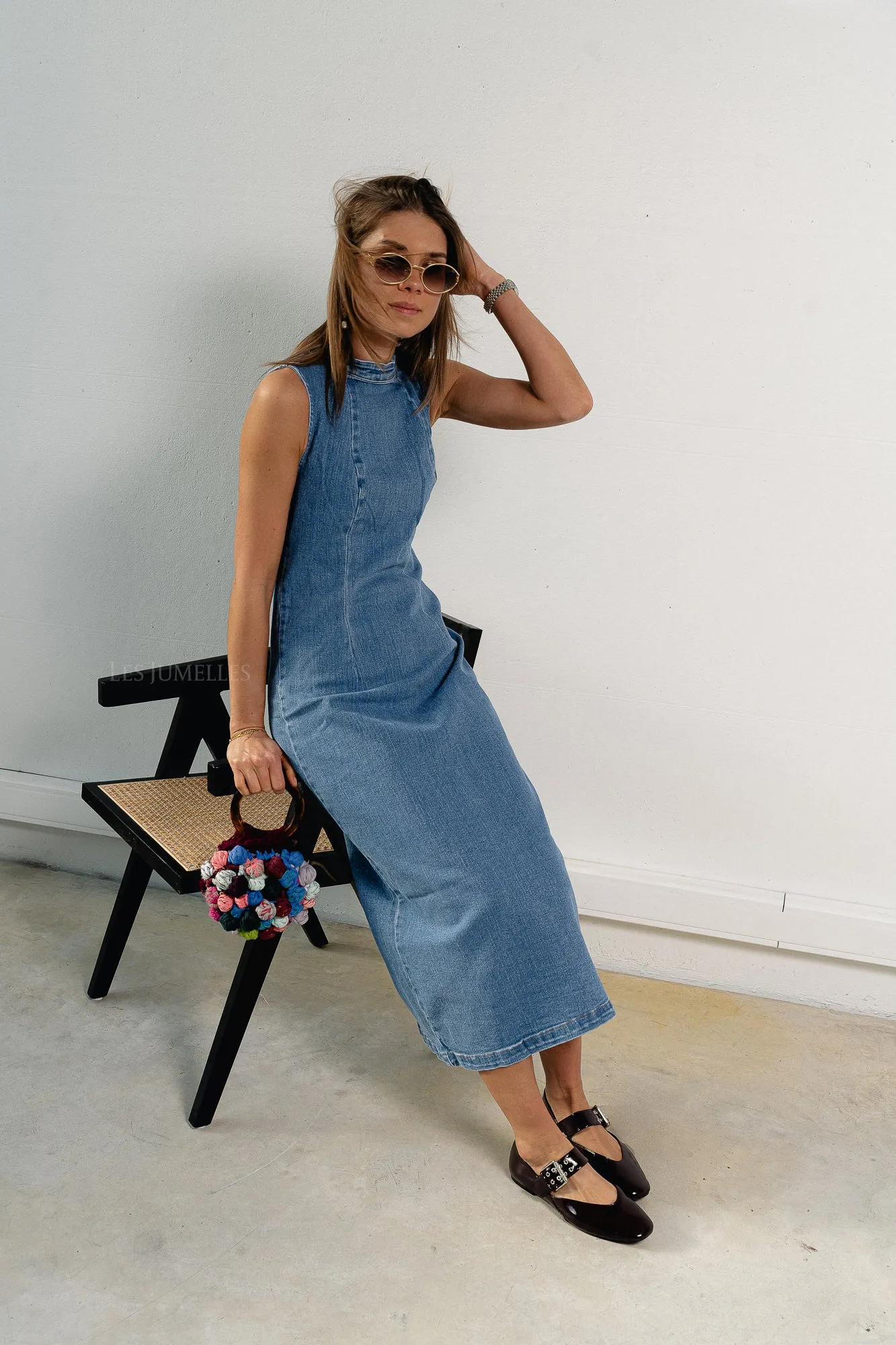 VIWinona S/L midi dress medium blue denim