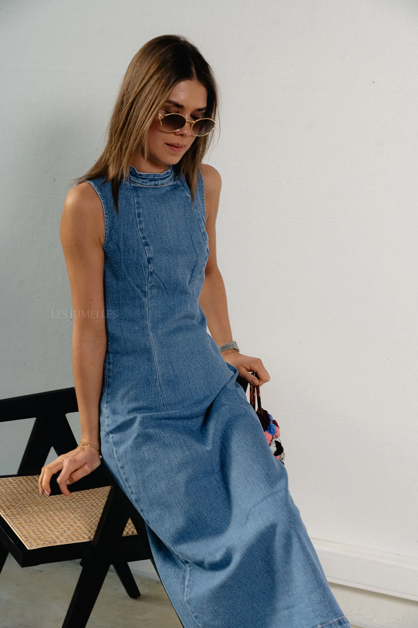 VIWinona S/L midi dress medium blue denim