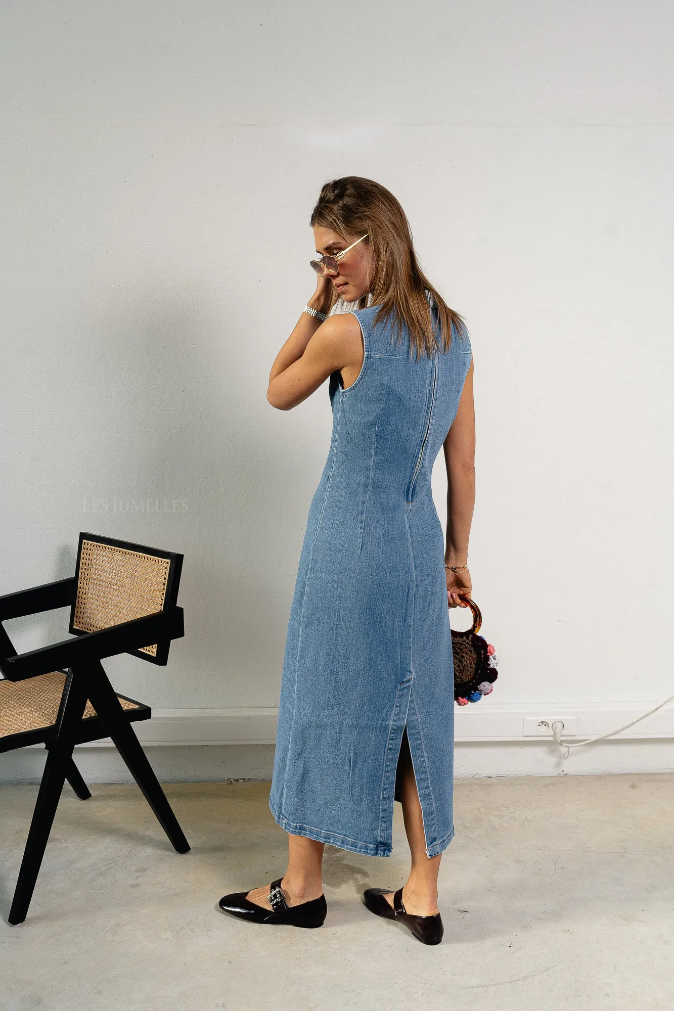 VIWinona S/L midi dress medium blue denim