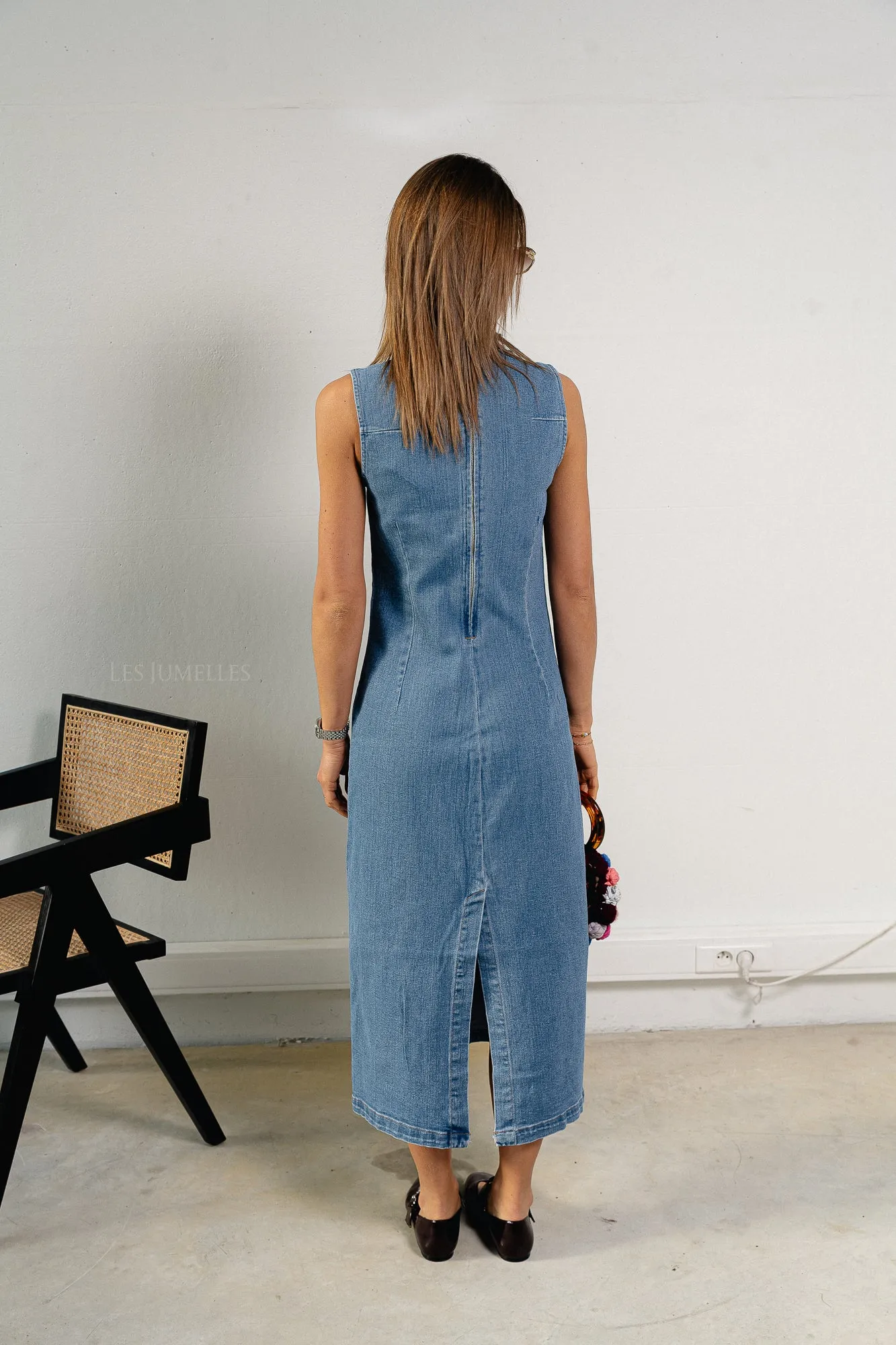 VIWinona S/L midi dress medium blue denim