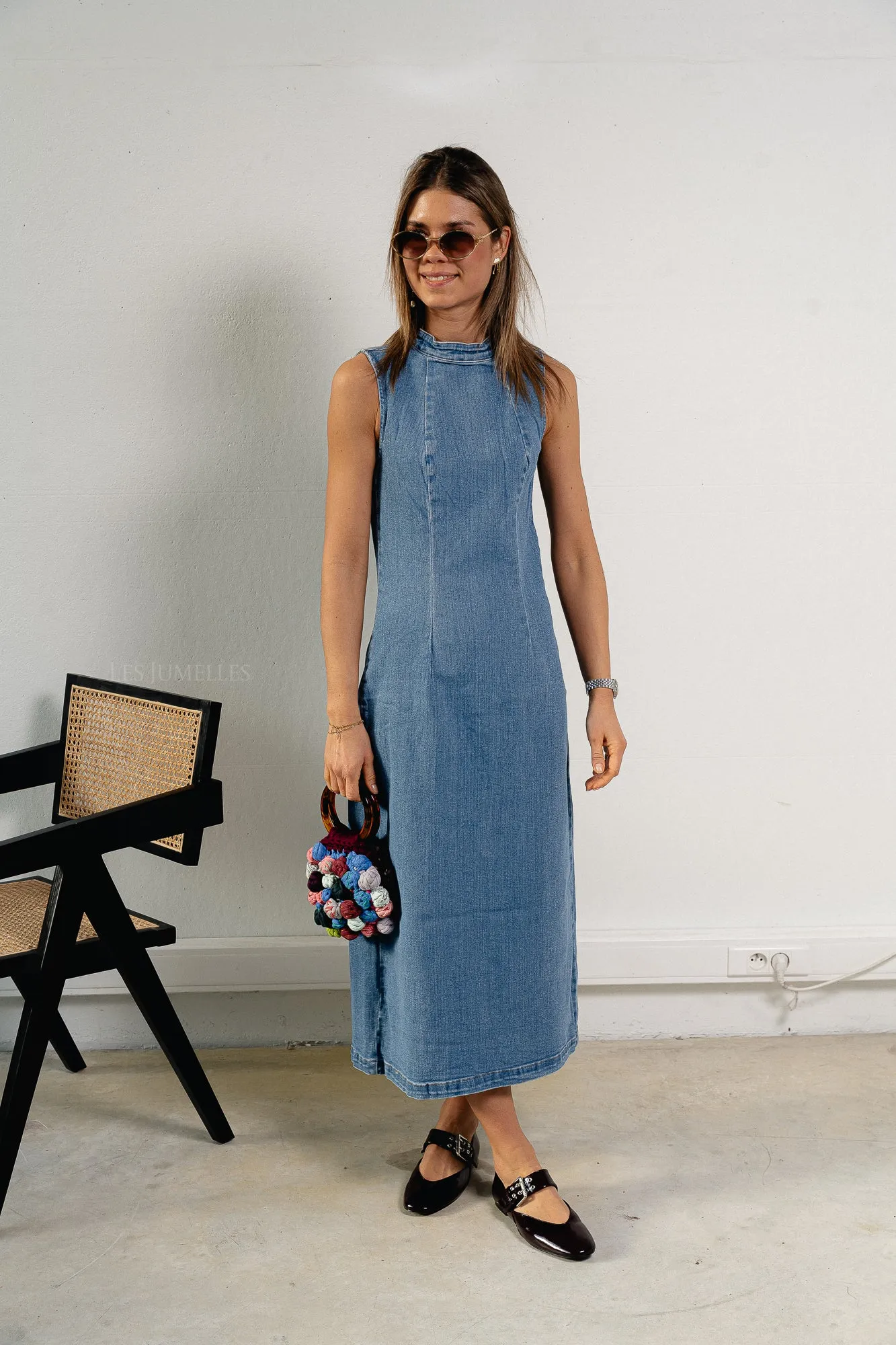 VIWinona S/L midi dress medium blue denim
