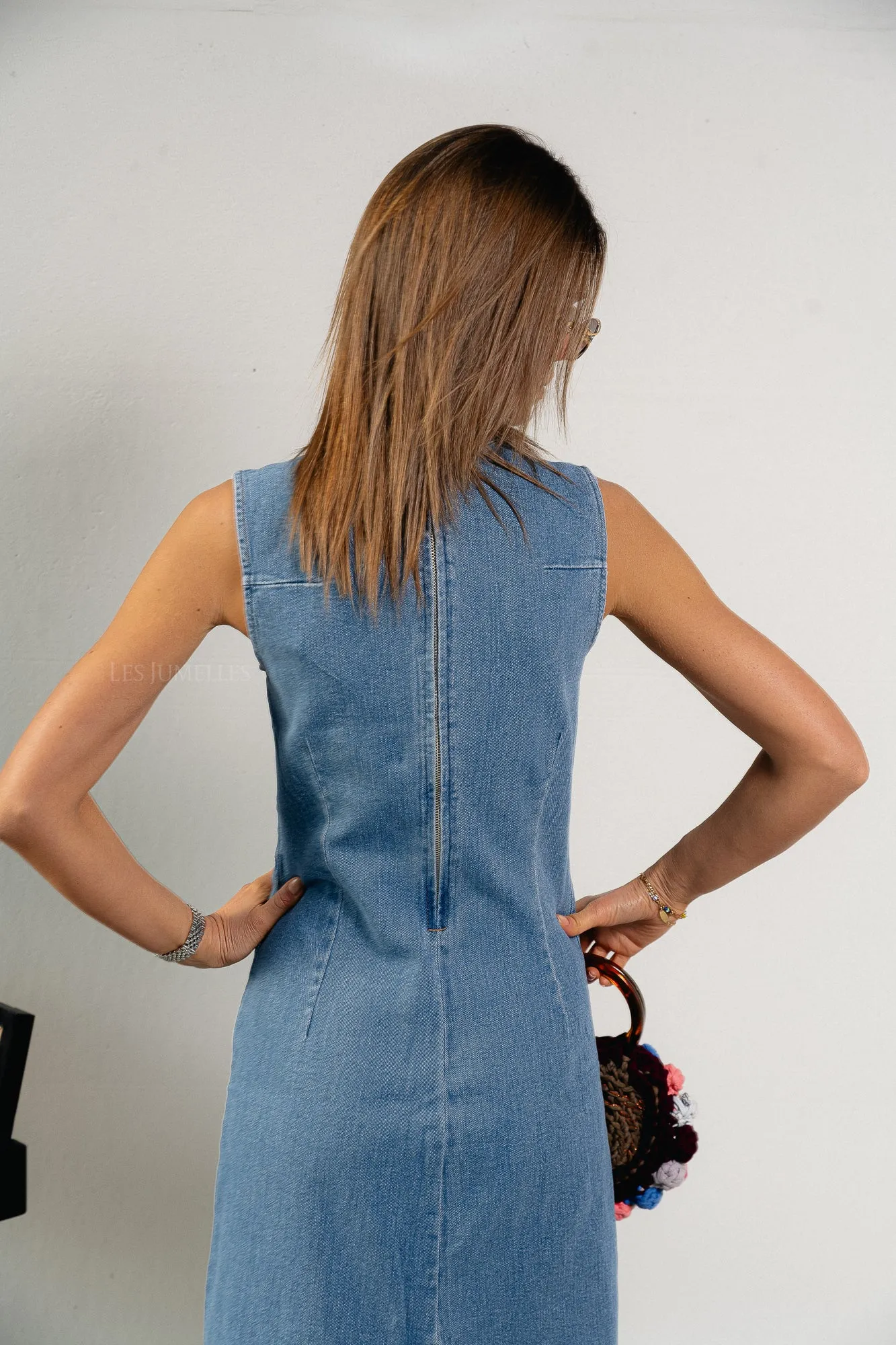 VIWinona S/L midi dress medium blue denim