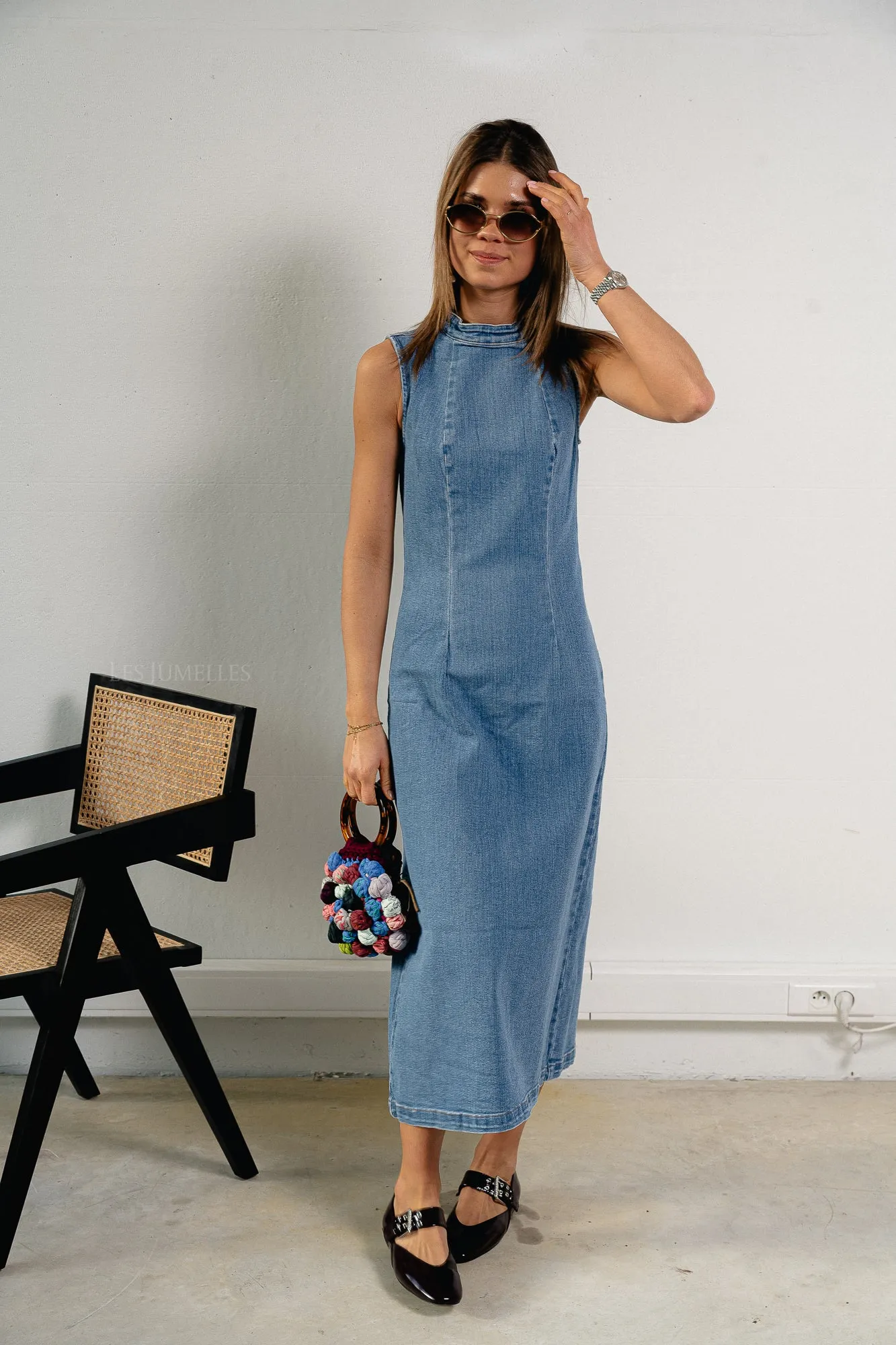 VIWinona S/L midi dress medium blue denim