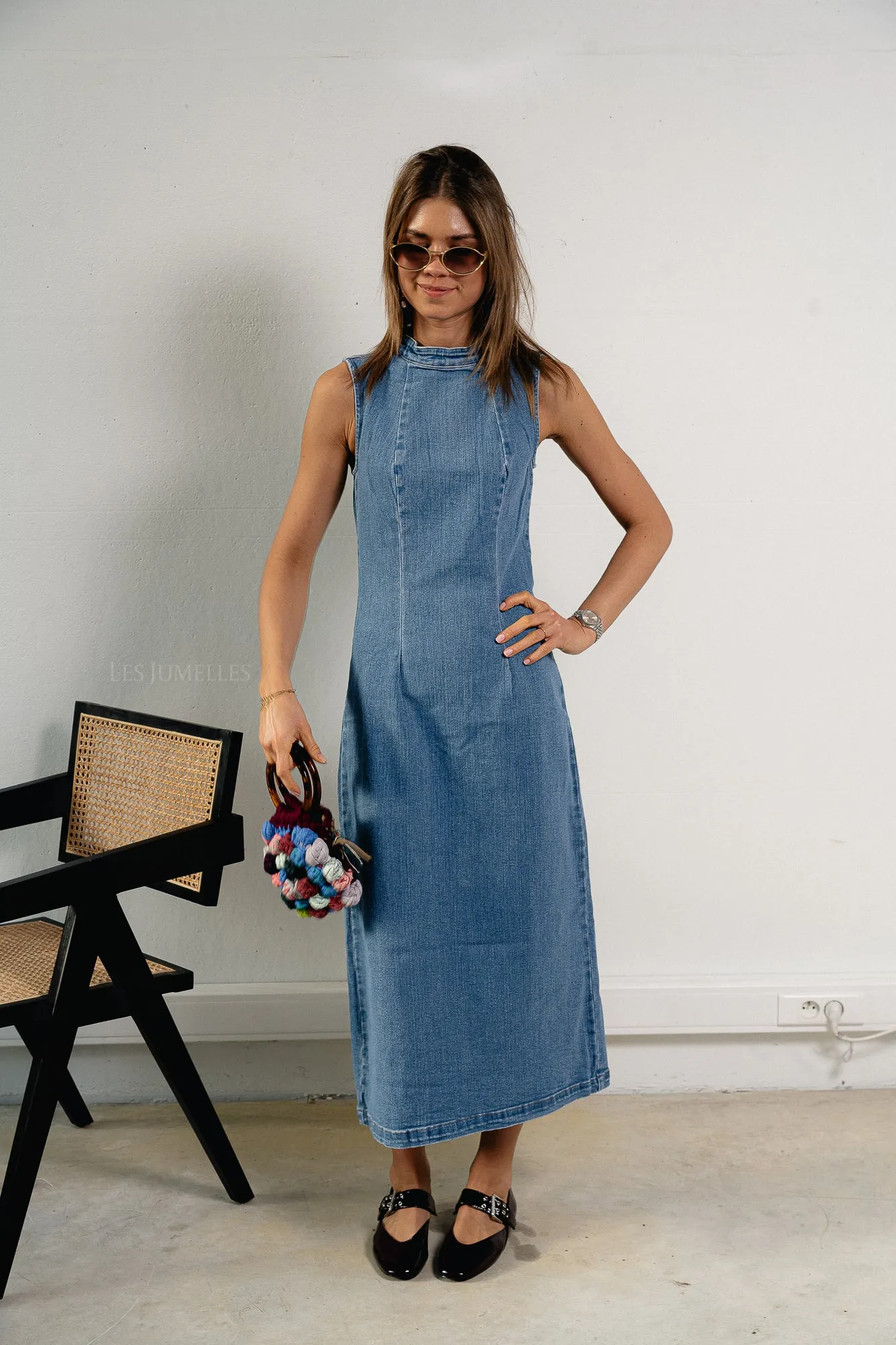 VIWinona S/L midi dress medium blue denim