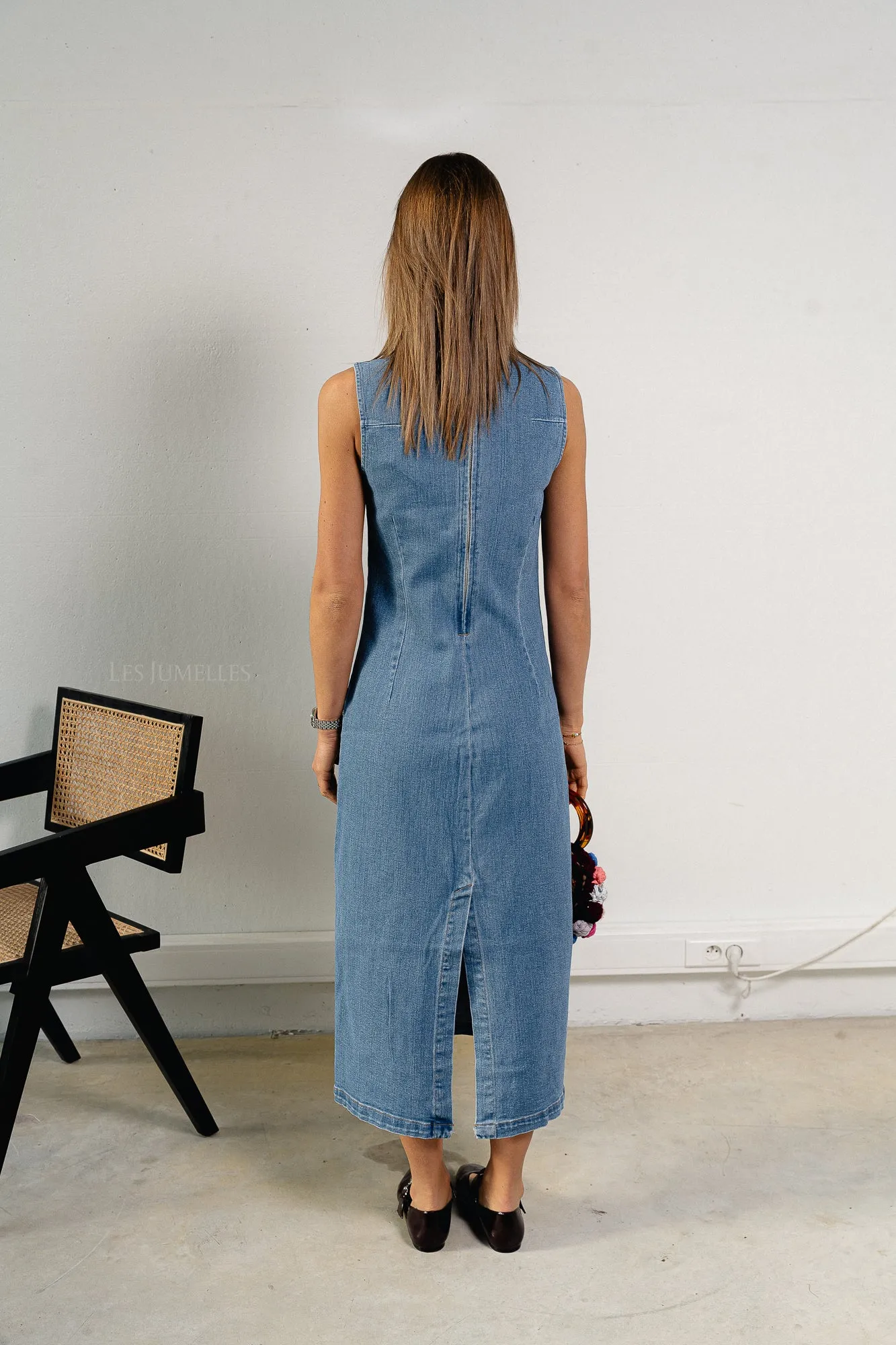 VIWinona S/L midi dress medium blue denim