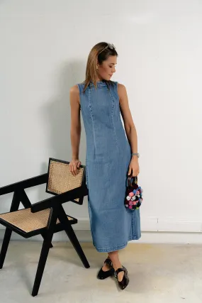 VIWinona S/L midi dress medium blue denim